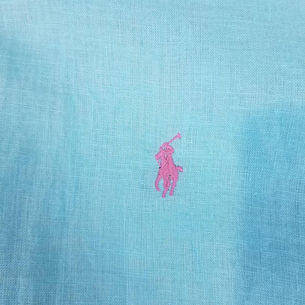 Ralph Lauren Shirt Mens XL Blue 100% Linen Aqua Blue Pink Pony Outdoor Beach - Picture 4 of 9